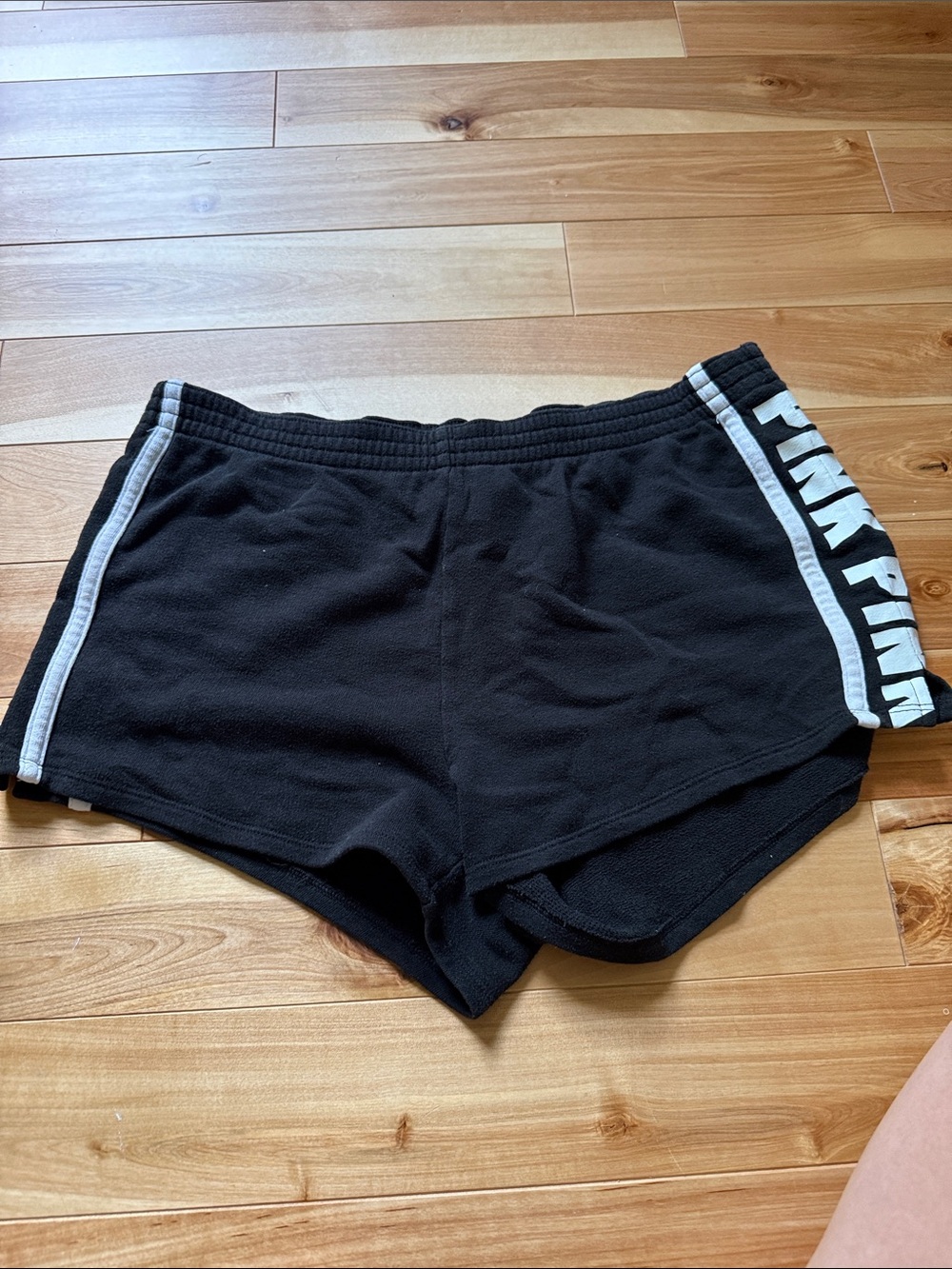 PINK Victoria's Secret Black Athletic Shorts with White Side Stripe